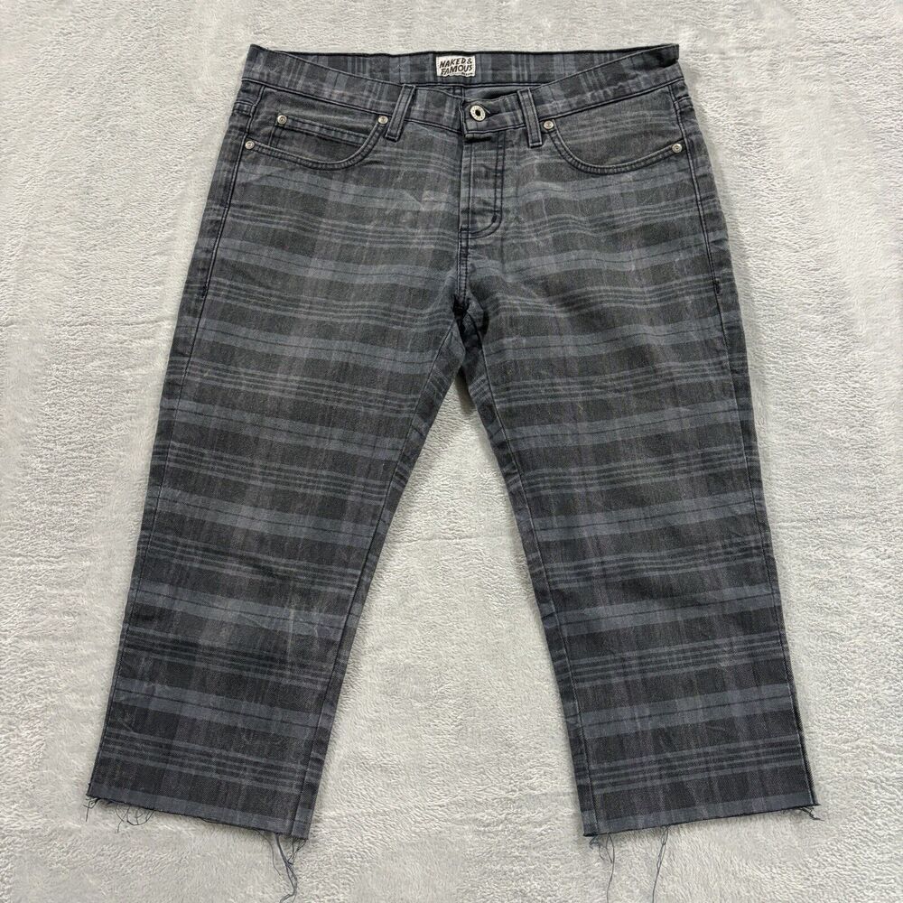 Naked Famous Jeans Cropped 36 (W33) Check Twill Denim 100% Cotton Plaid Womens